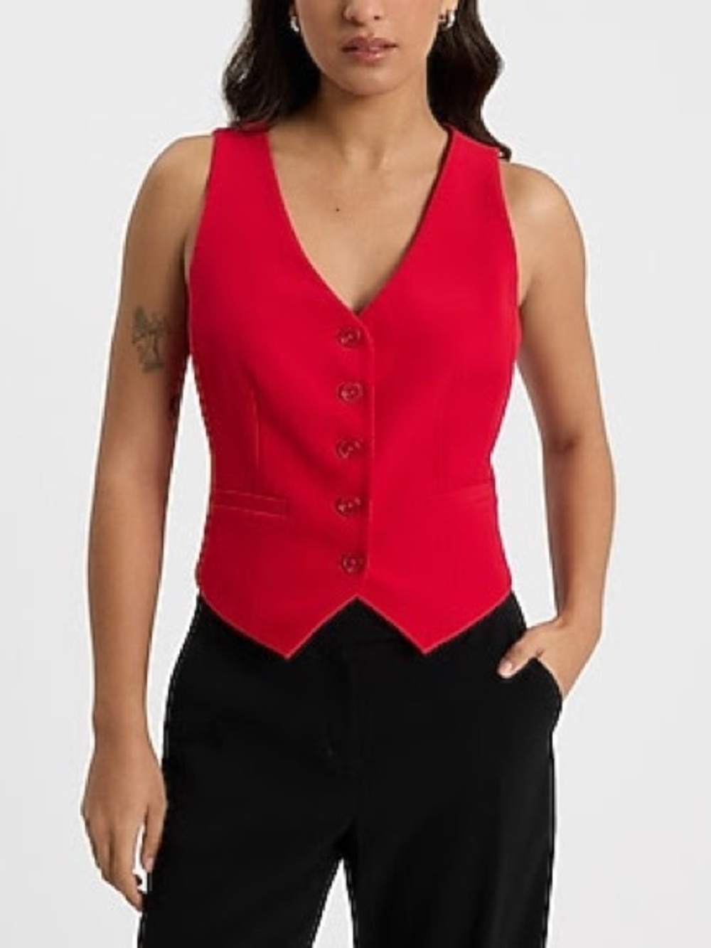 NWT Express Editor Studio Stretch Twill Five Button Front Blazer Vest